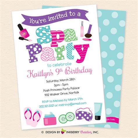 spa birthday party invitations